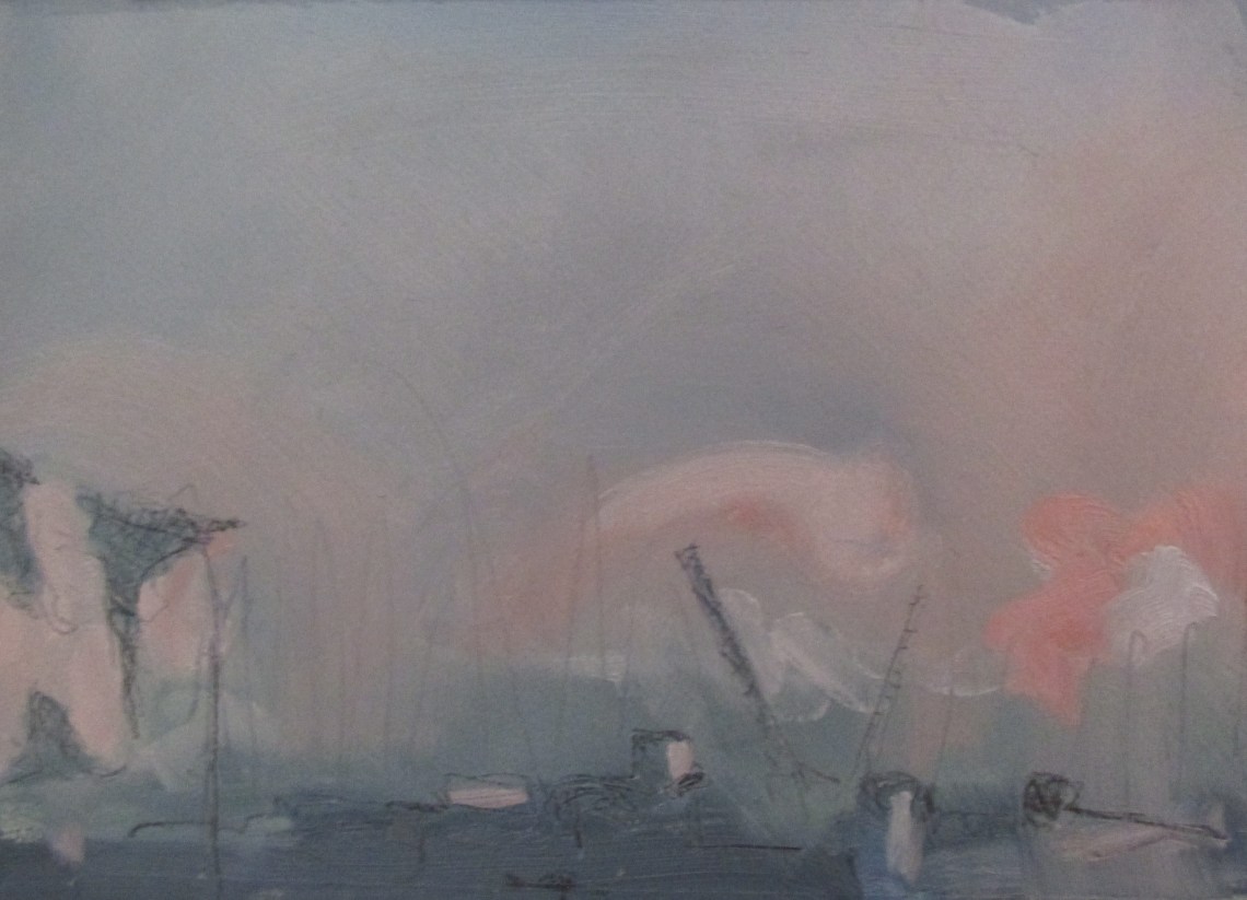 Dover harbour with demolition cranes at dawn, January 2016