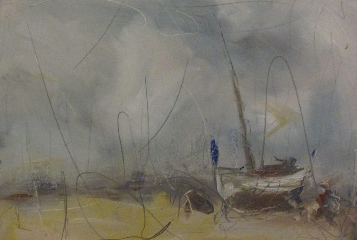 Dungeness, dog with walker, February 2016