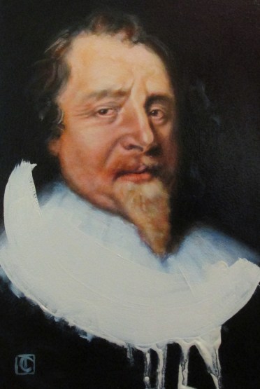Titanium white with cerulean blue and cadmium red, after Cornelious Johnson, 'Unknown man, formerly known as Richard Weston, 1st Earl of Portland'