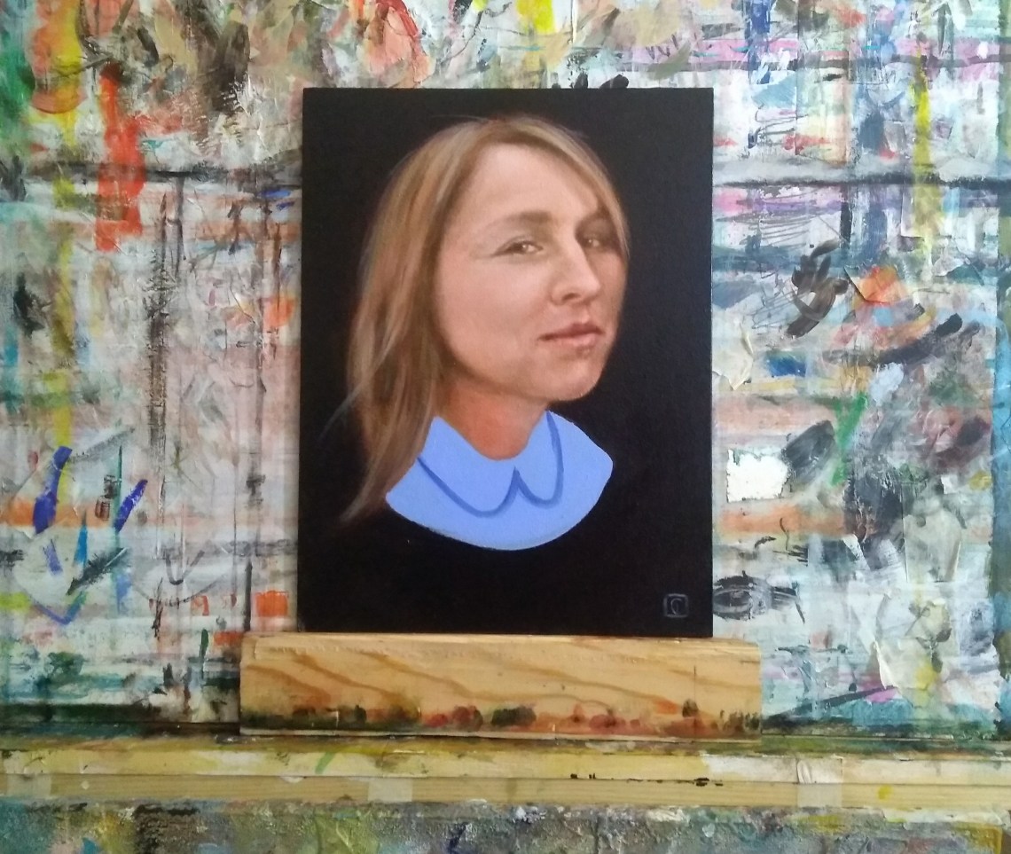 Dayle Green with ultramarine and titanium white - education and outreach manager, Harley gallery, Welbeck estate