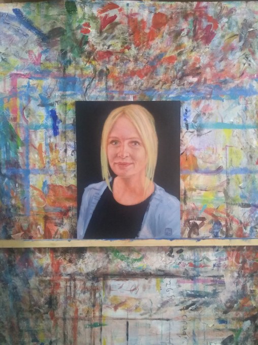 Susan Sherritt with ultramarine and titanium white - Manager, Harley gallery, Welbeck estate